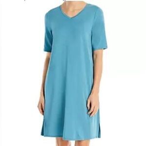 NEW Eileen Fisher V-neck T-shirt Dress In River Size S Short Sleeve